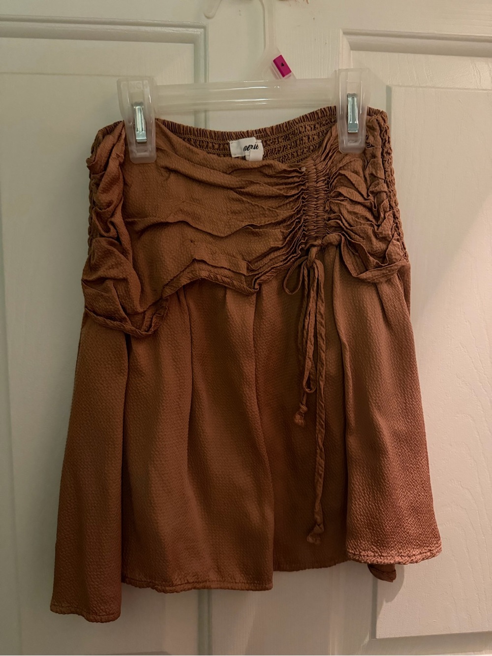 aerie Rust Brown Ruched Drawstring Skater Mini Skirt